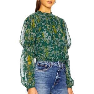 Free People Clarissa Blouse NWT Womens XL Green Sea Combo Floral Long Sleeve Top
